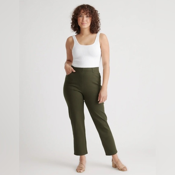 QUINCE Ultra-Stretch Ponte Straight Leg 4-Pocket Pants Olive Green Sz M - Picture 1 of 15
